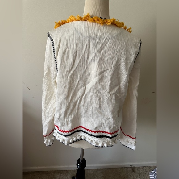 NWT English factory Bohemian festival Tassel & Pom Pom Trim Open Front Jacket - Picture 5 of 12